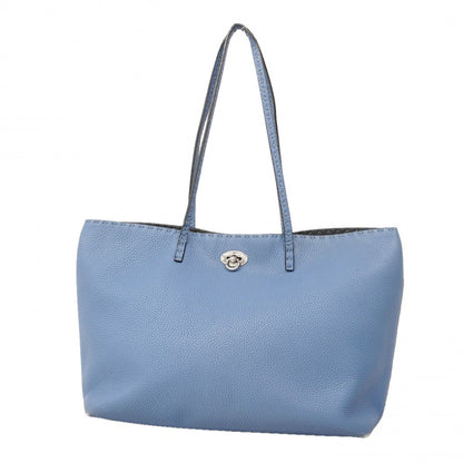 Fendi Tote Selleria Leather Blue Silver