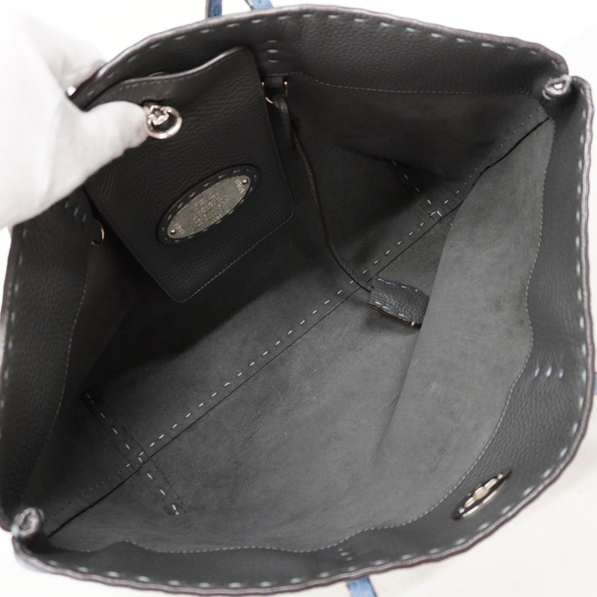 Fendi Tote Selleria Leather Blue Silver — view 4