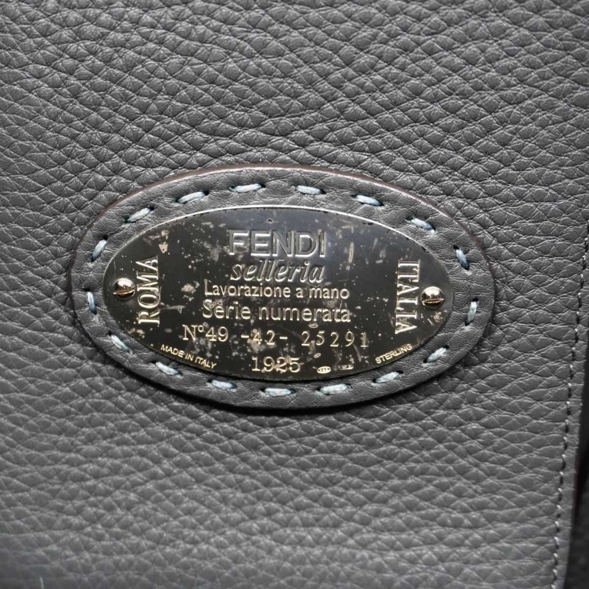Fendi Tote Selleria Leather Blue Silver — view 5