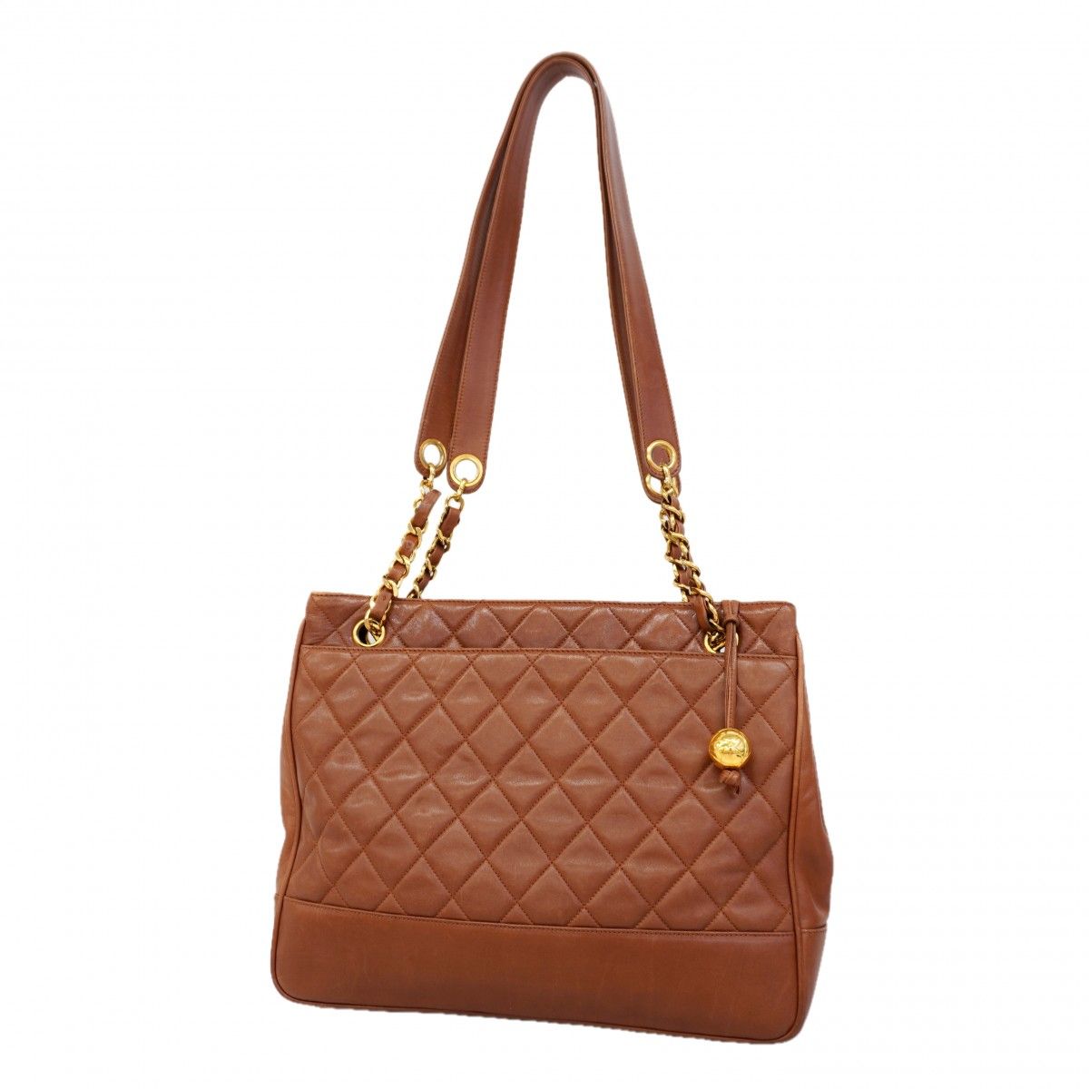 Chanel Chain Tote Quilted Lambskin Brown Gold