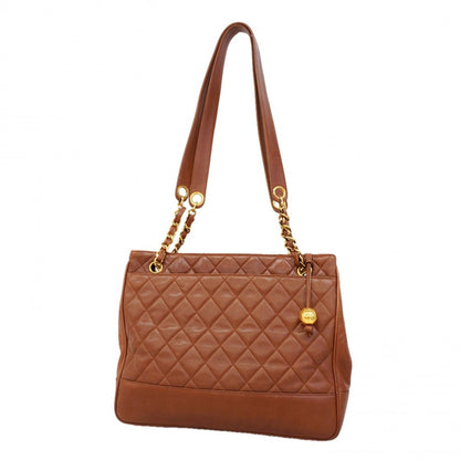 Chanel Chain Tote Quilted Lambskin Brown Gold
