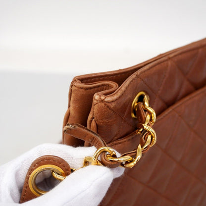 Chanel Chain Tote Quilted Lambskin Brown Gold — view 6