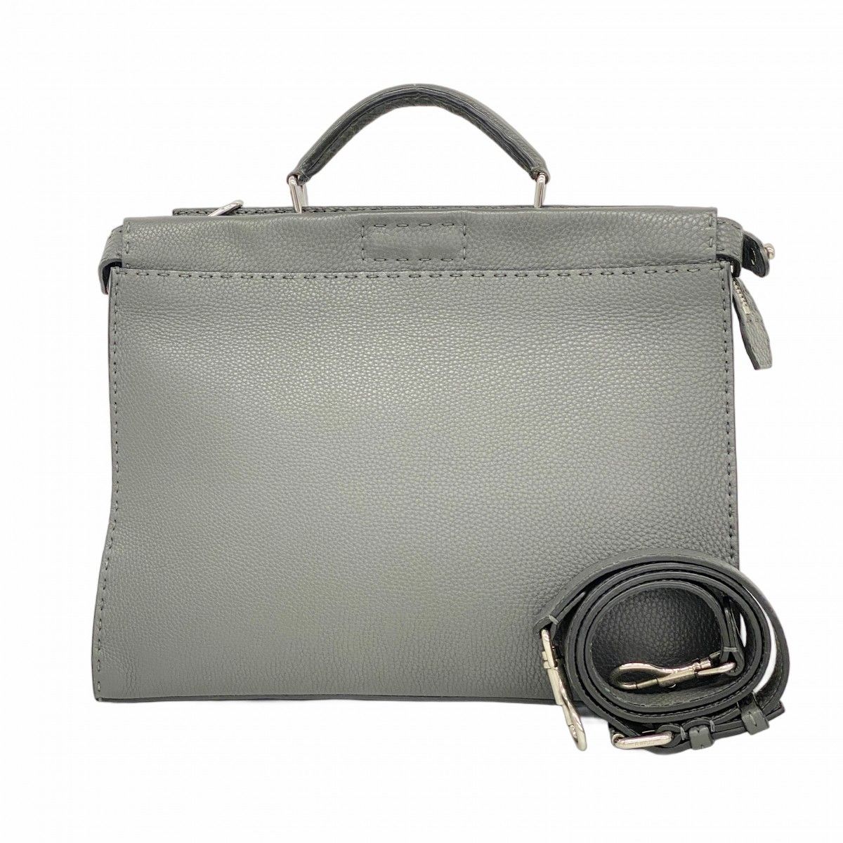 Fendi Handbag Monster Selleria Leather Gray Silver 2-Way