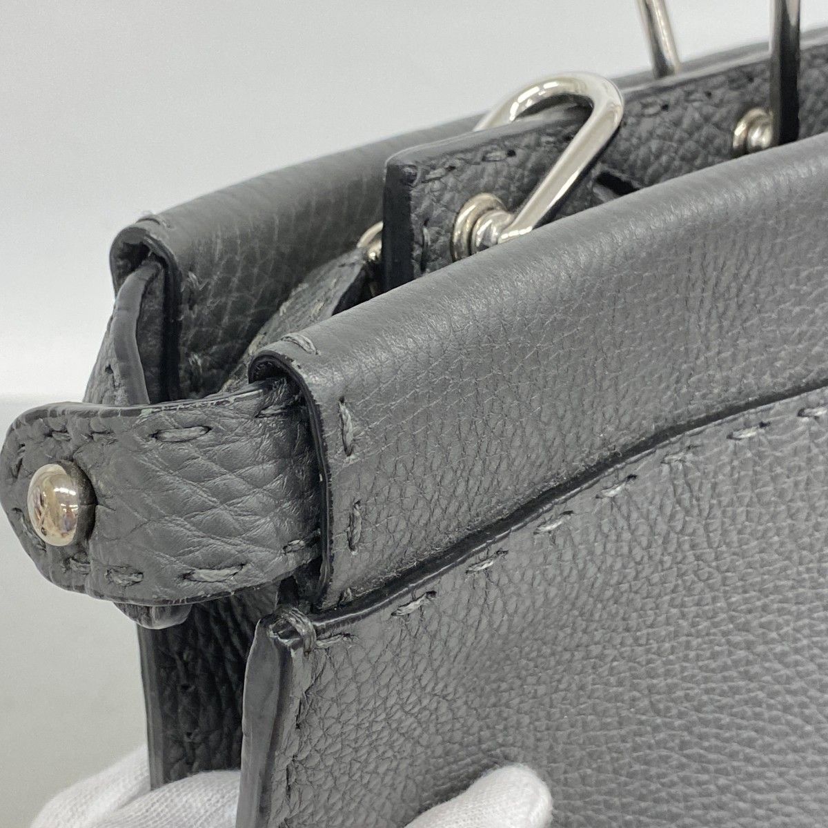 Fendi Handbag Monster Selleria Leather Gray Silver 2-Way — view 6