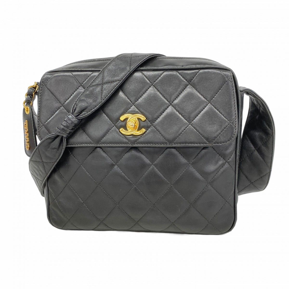 Chanel Shoulder Bag Quilted Lambskin Black Gold