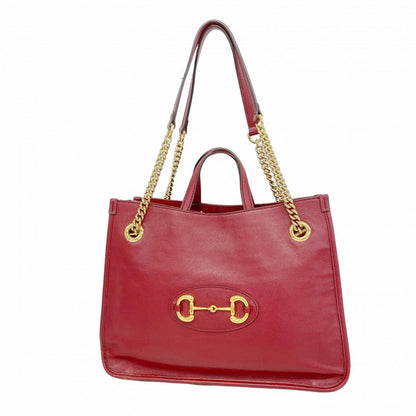 Gucci Tote Horsebit Leather Red Gold 2-Way