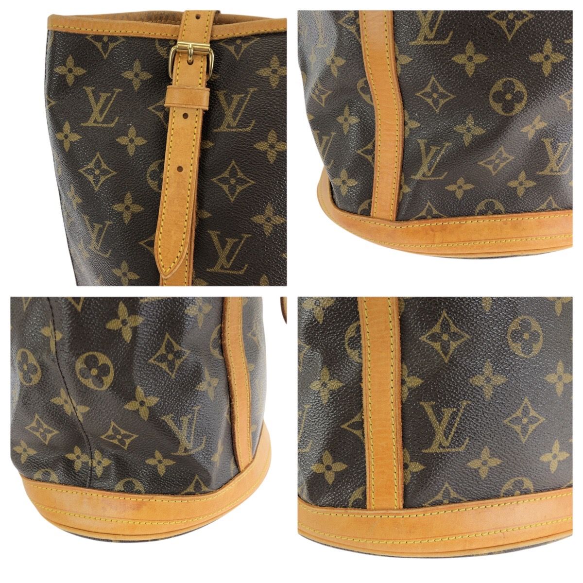 Louis Vuitton Monogram Bucket GM Brown Gold Leather Shoulder — view 5