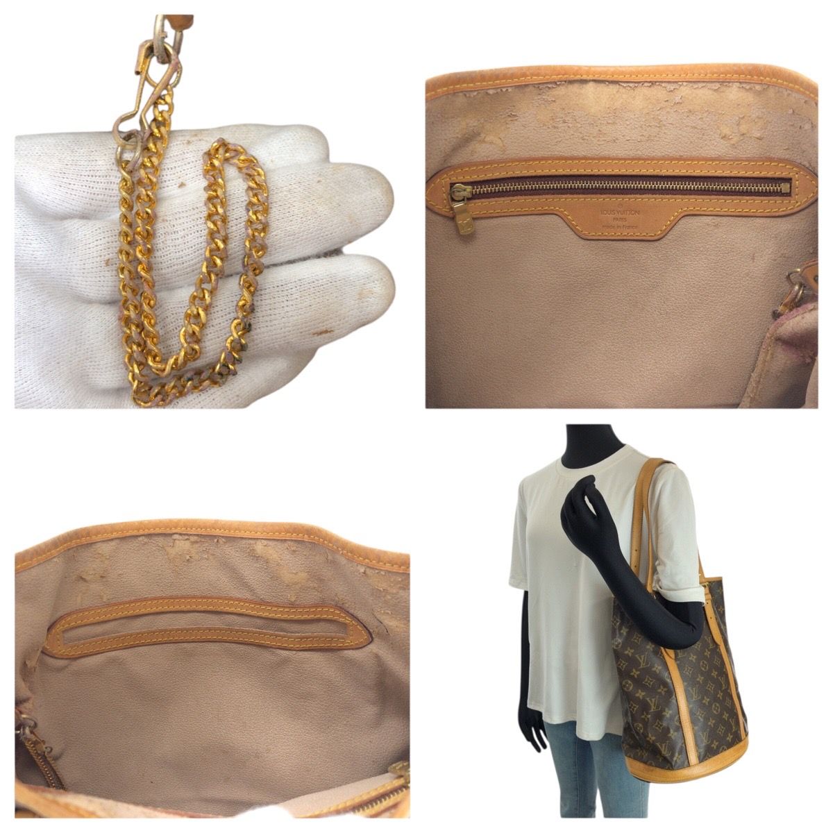 Louis Vuitton Monogram Bucket GM Brown Gold Leather Shoulder — view 7