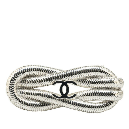 Chanel CC Logo Vintage Brooch Rope Motif Silver Metal