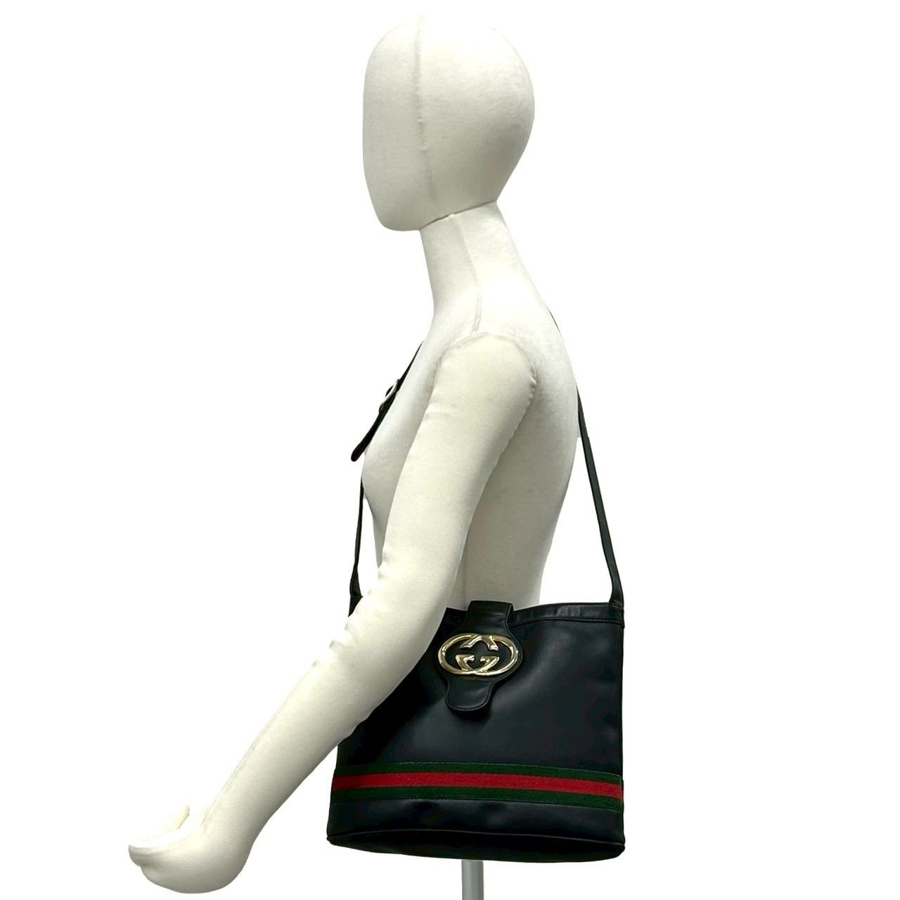 Gucci Vintage Sherry Line GG Logo Leather Shoulder Bag Black — view 2