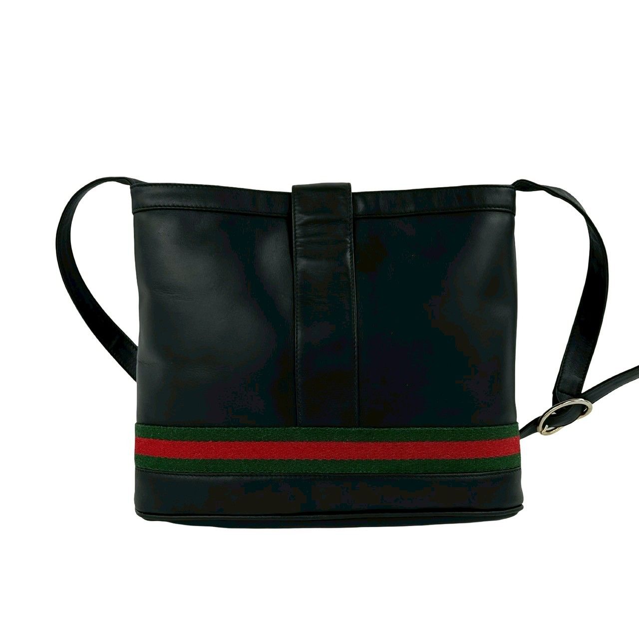 Gucci Vintage Sherry Line GG Logo Leather Shoulder Bag Black — view 3