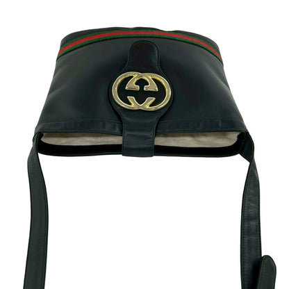 Gucci Vintage Sherry Line GG Logo Leather Shoulder Bag Black — view 4