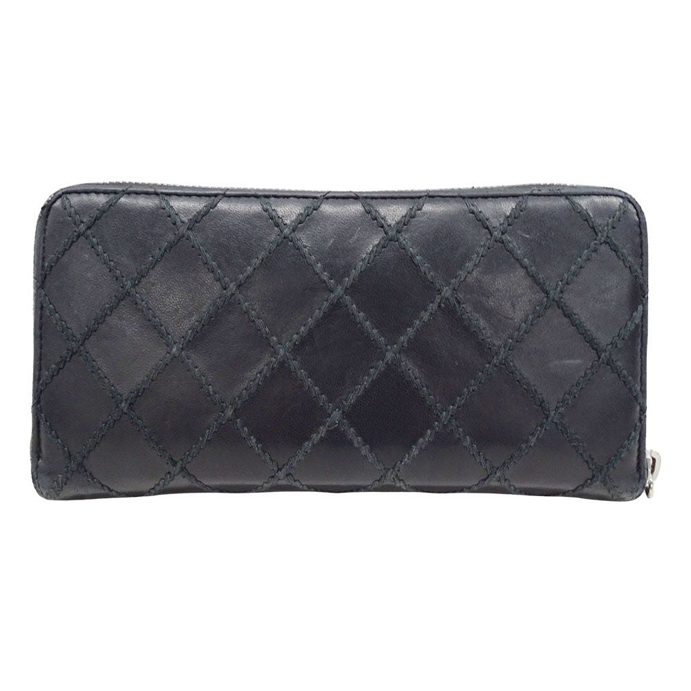 Chanel Wallet Wild Stitch Leather Black Silver Zip Around Quilted Logo — view 2