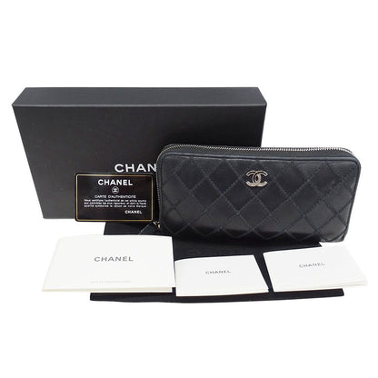 Chanel Wallet Wild Stitch Leather Black Silver Zip Around Quilted Logo — view 5