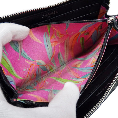 Chanel Wallet Wild Stitch Leather Black Silver Zip Around Quilted Logo — view 8