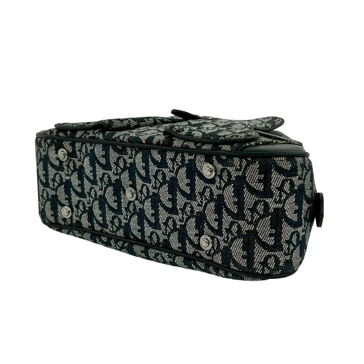 Dior Double Saddle Bag Trotter Pattern Canvas Leather Black — view 8