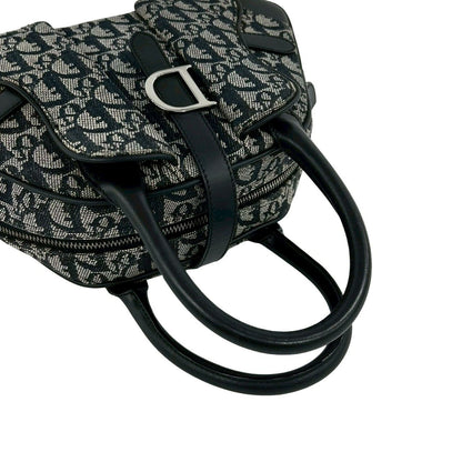 Dior Double Saddle Bag Trotter Pattern Canvas Leather Black — view 4