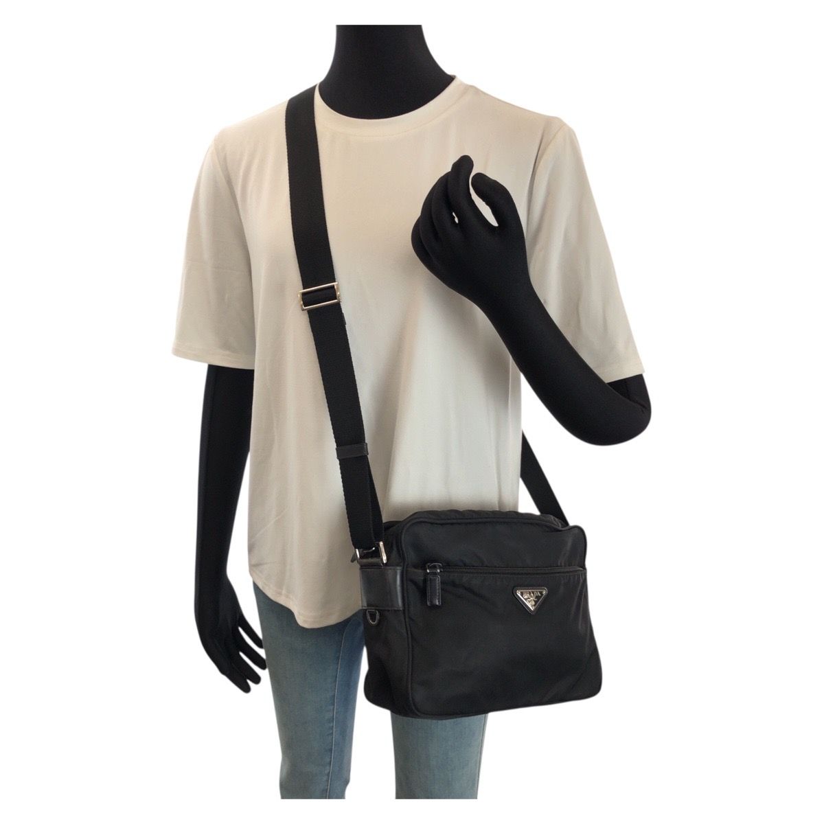 Prada Tessuto Black Silver Nylon Shoulder — view 7