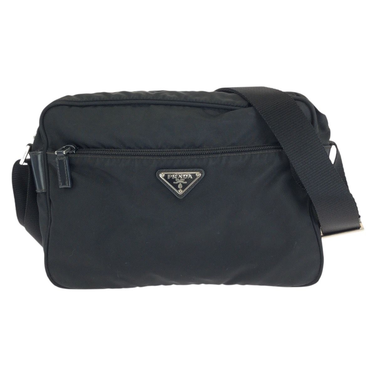 Prada Tessuto Black Silver Nylon Shoulder