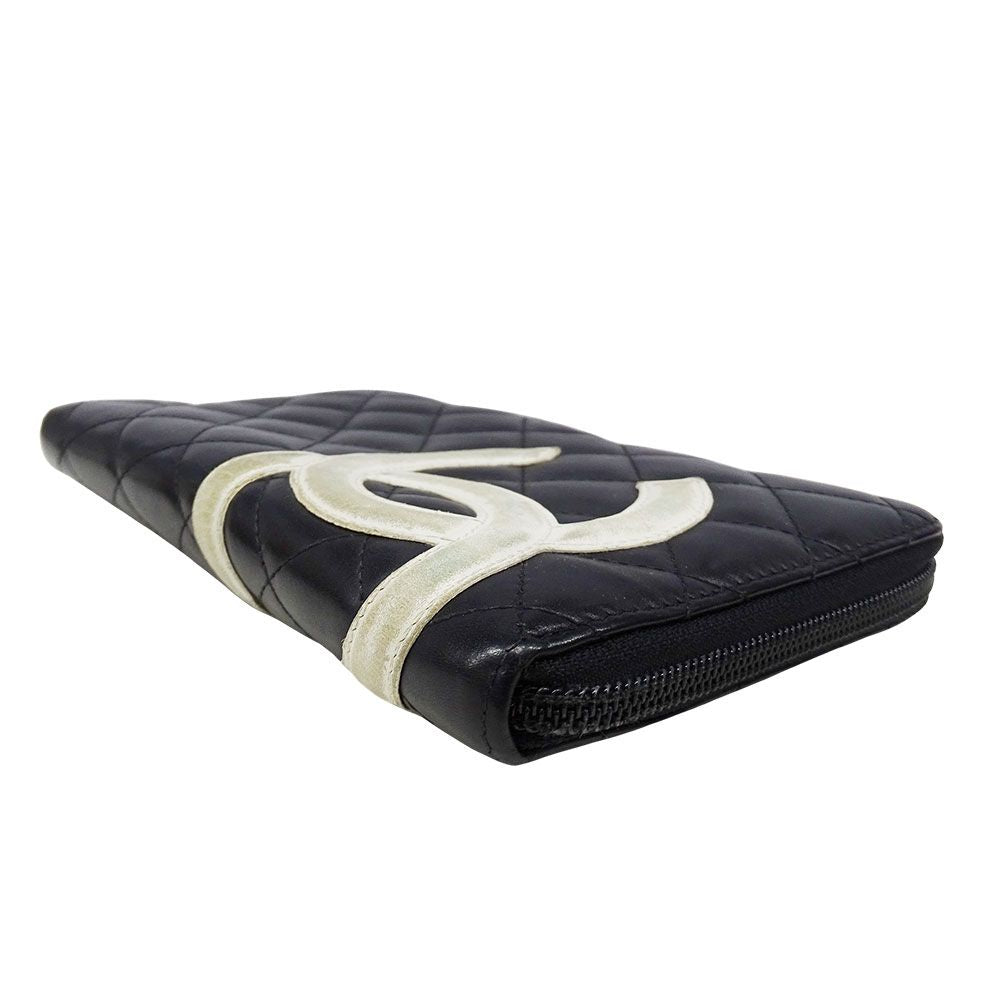 Chanel Wallet Cambon Lambskin Black Silver Zip Around Logo Quilted — view 3