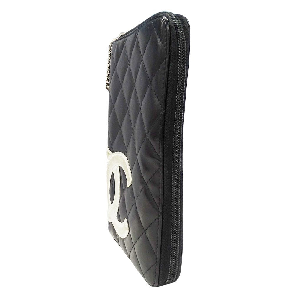 Chanel Wallet Cambon Lambskin Black Silver Zip Around Logo Quilted — view 4