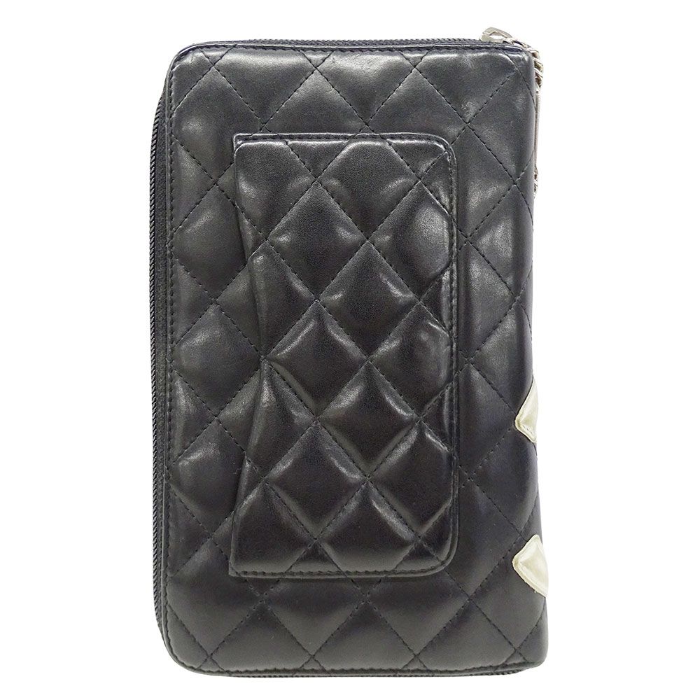 Chanel Wallet Cambon Lambskin Black Silver Zip Around Logo Quilted — view 2