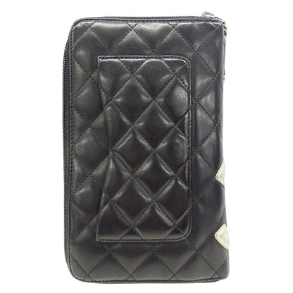Chanel Wallet Cambon Lambskin Black Silver Zip Around Logo Quilted — view 2
