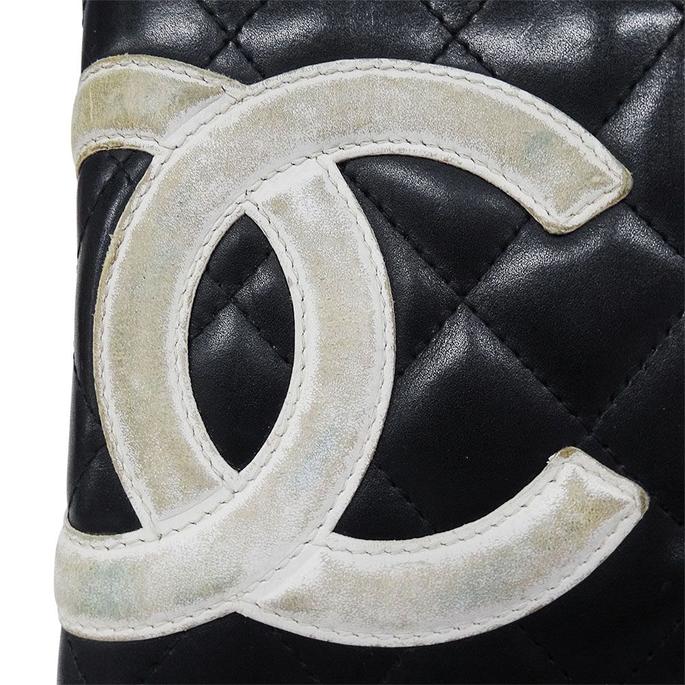 Chanel Wallet Cambon Lambskin Black Silver Zip Around Logo Quilted — view 9