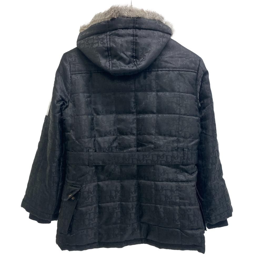 Dior Oblique Black Pattern Nylon Jacket with Fur Hood Belt Kids — view 2