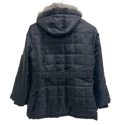 Dior Oblique Black Pattern Nylon Jacket with Fur Hood Belt Kids — view 2