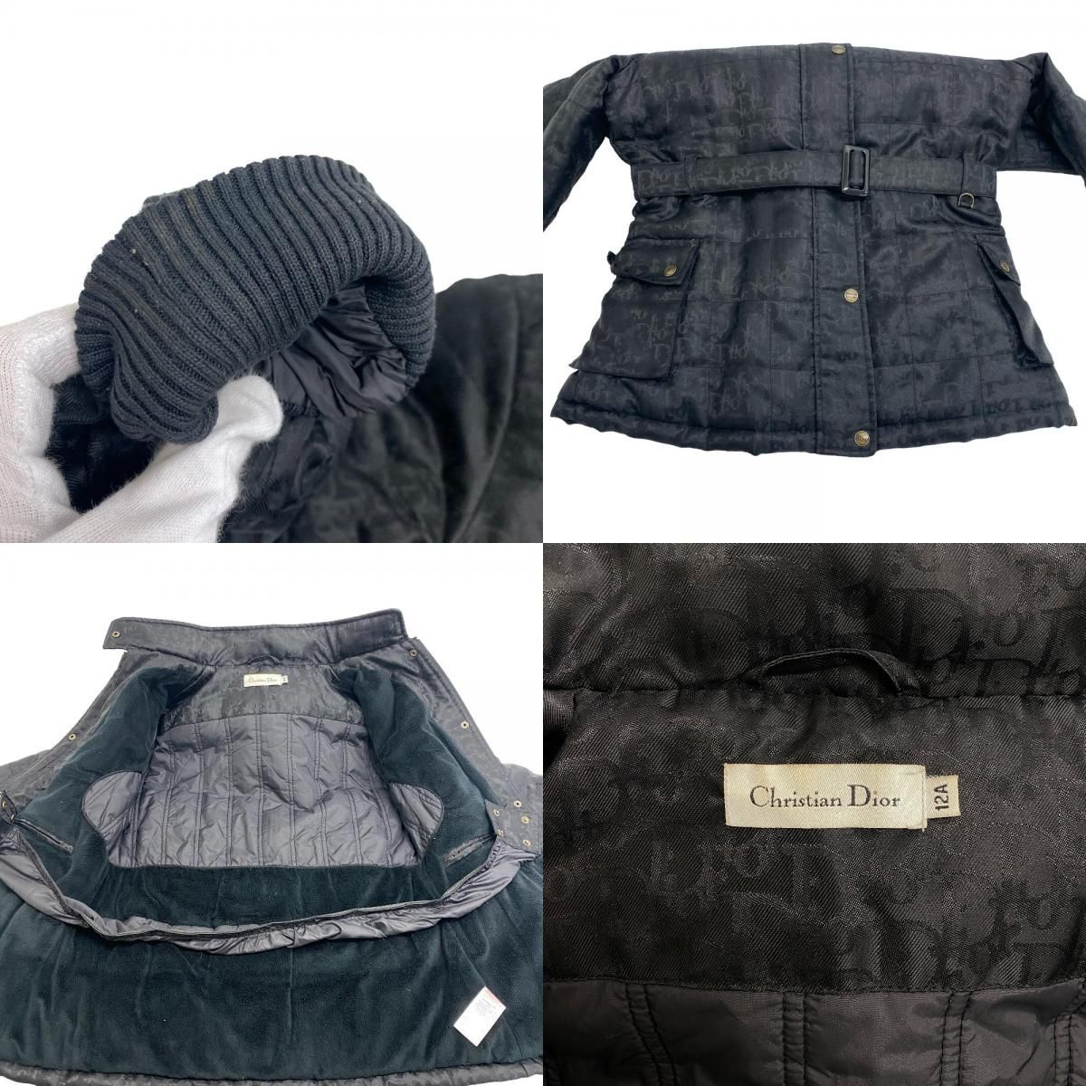 Dior Oblique Black Pattern Nylon Jacket with Fur Hood Belt Kids — view 8