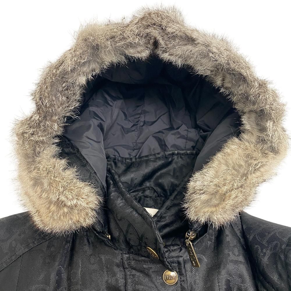 Dior Oblique Black Pattern Nylon Jacket with Fur Hood Belt Kids — view 3