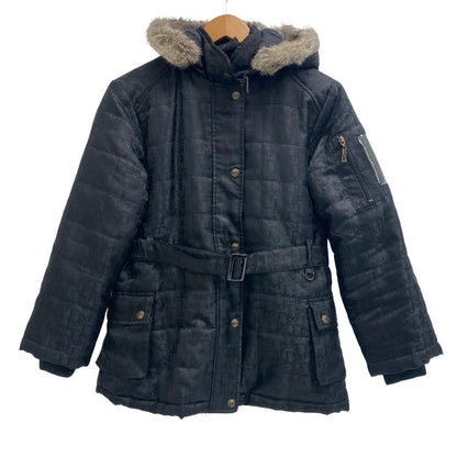 Dior Oblique Black Pattern Nylon Jacket with Fur Hood Belt Kids
