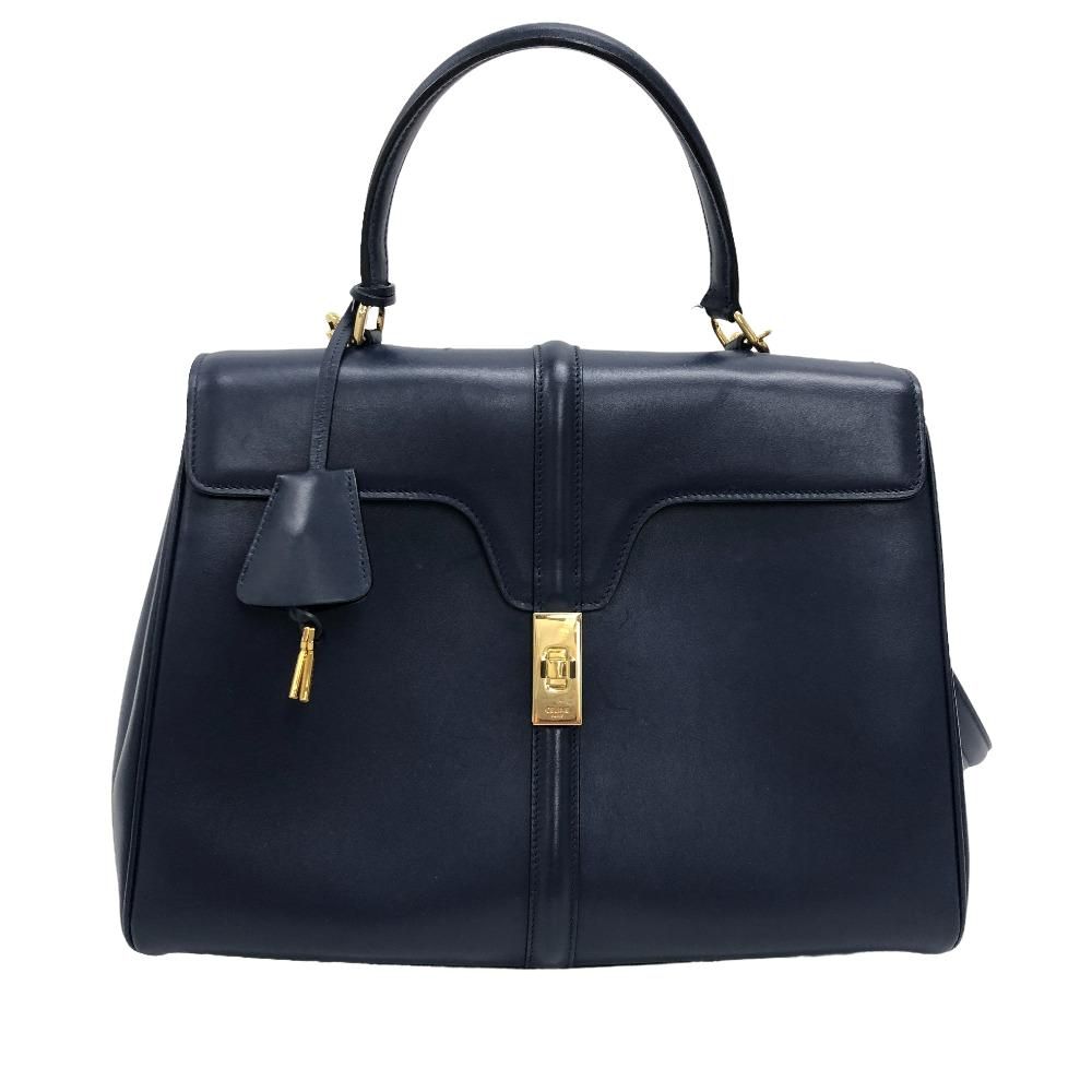 Celine 2-Way Leather Shoulder Bag Navy