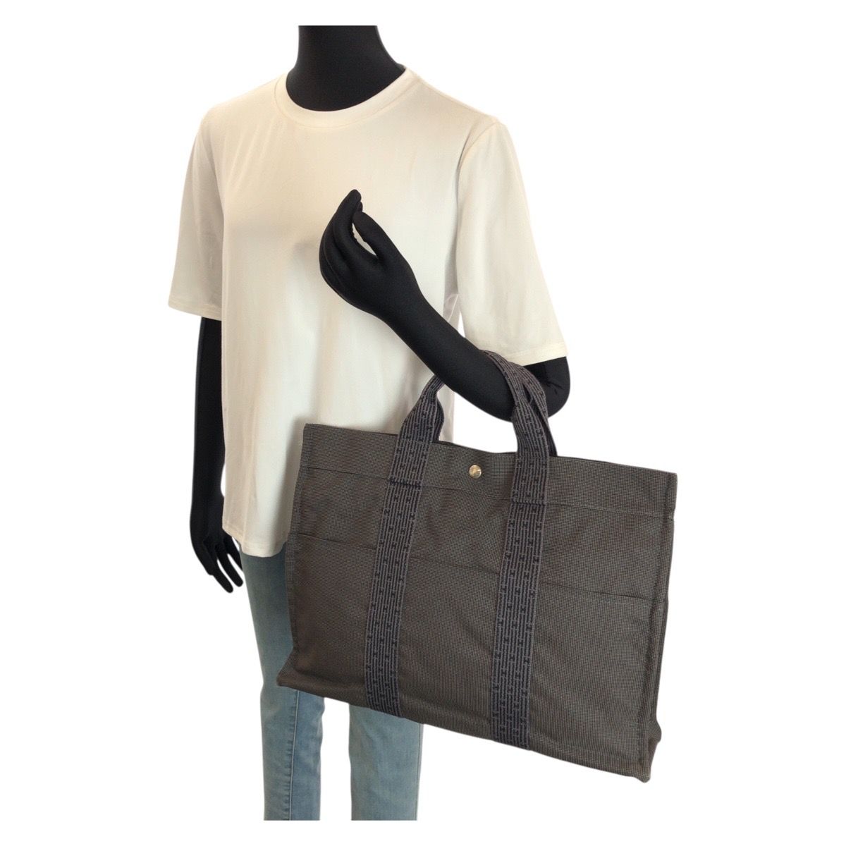 Hermes Her Line Gray Silver Polyamide Polyester Tote — view 6