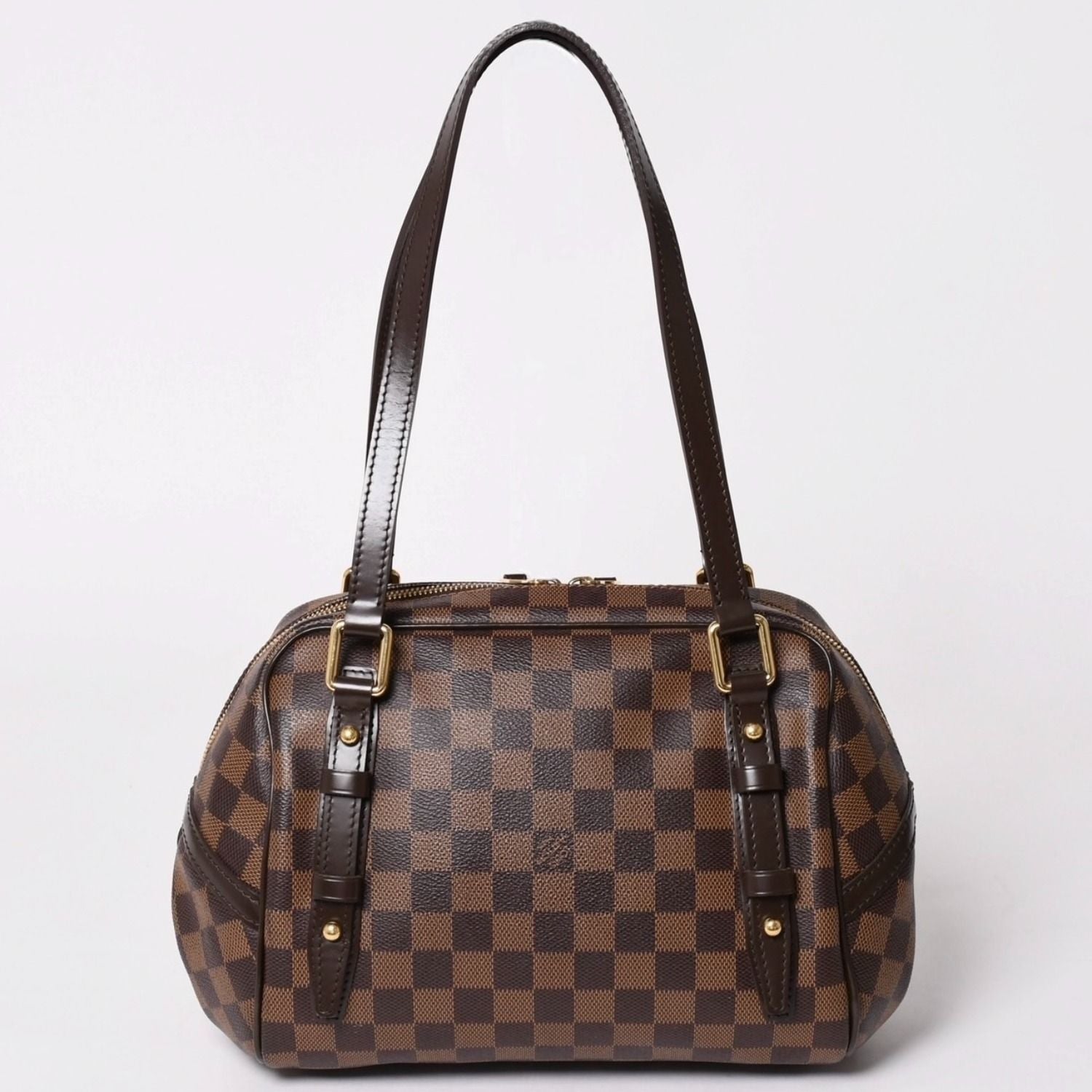 Louis Vuitton Damier Rivington PM Ebene Handbag Brown Gold — view 2