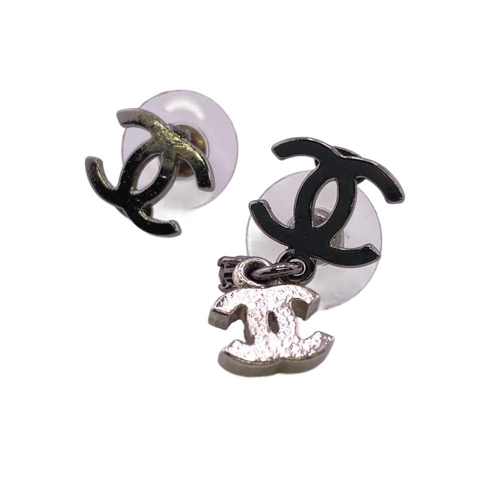 Chanel CC Logo Earrings Silver