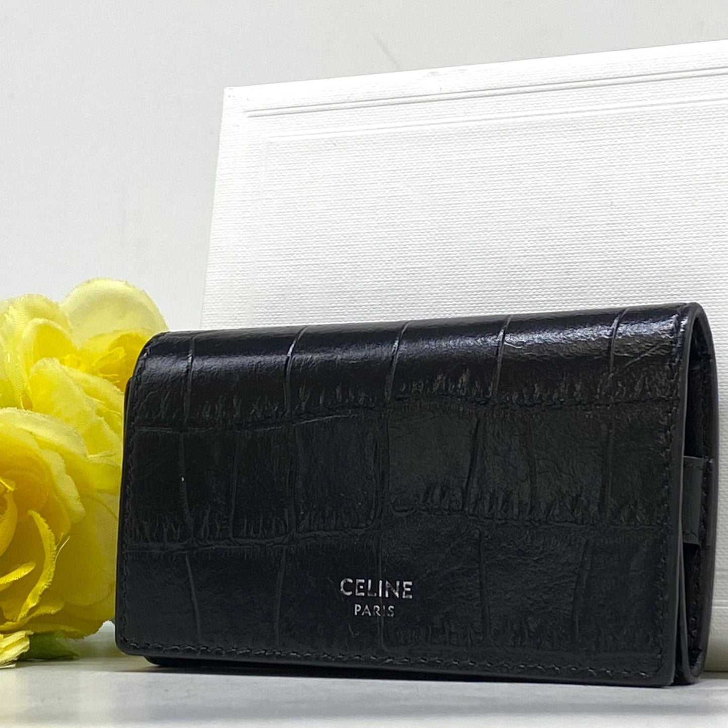 Celine Key Case 6 Keys Croco Leather Black Travel Car Key Holder