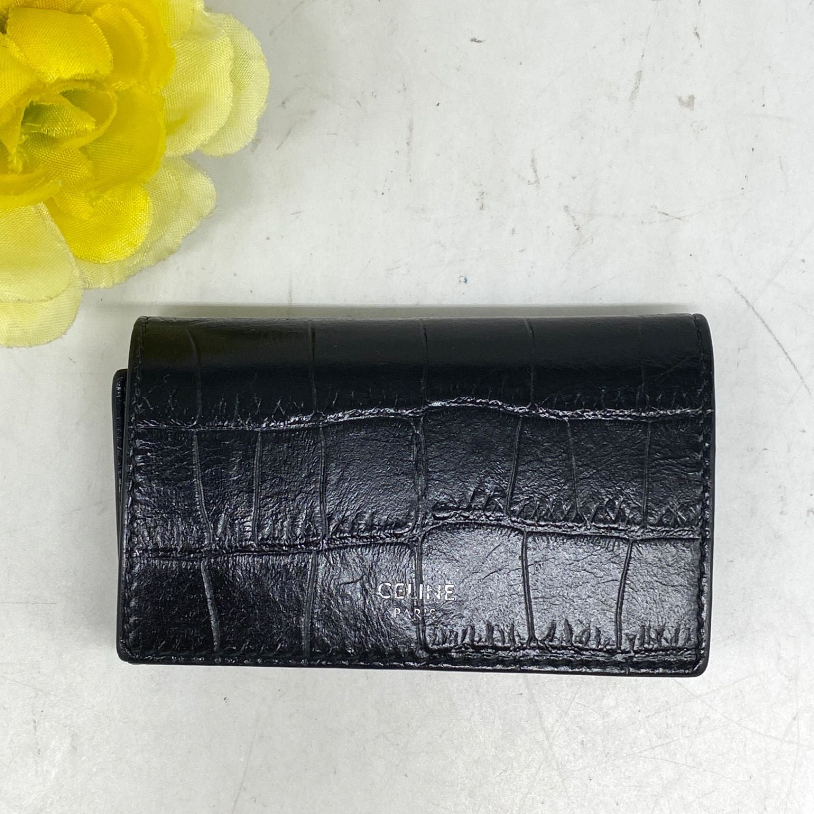 Celine Key Case 6 Keys Croco Leather Black Travel Car Key Holder — view 2