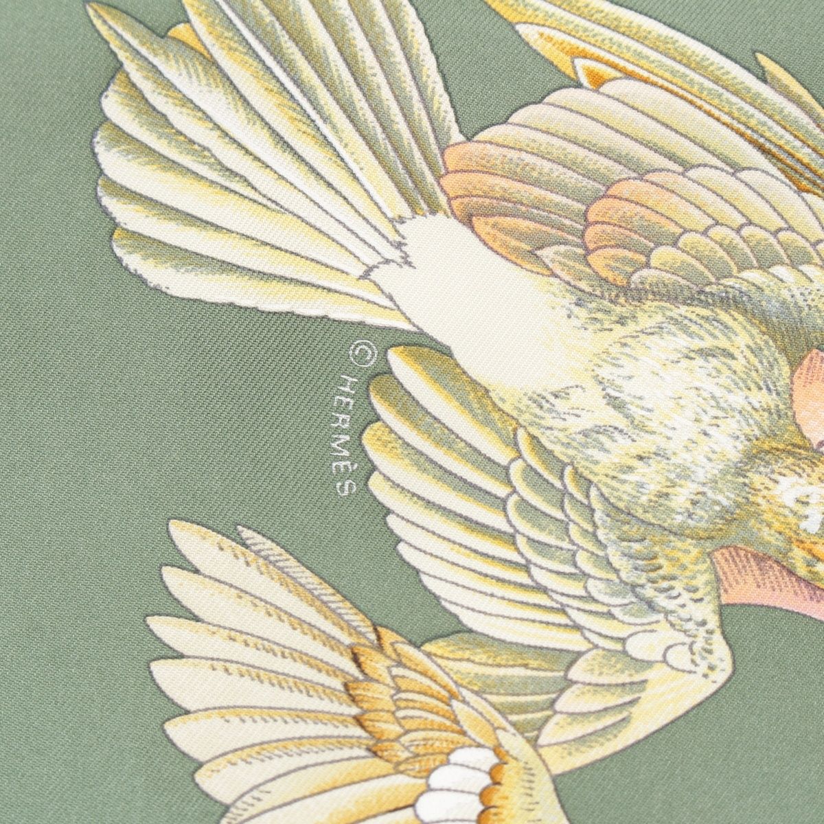 Hermes Carre 90 L'intrus Intruder Silk Bird Scarf Green — view 6