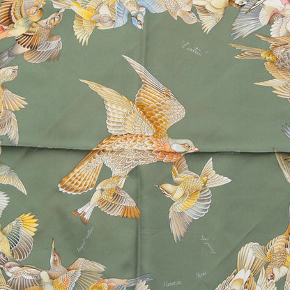 Hermes Carre 90 L'intrus Intruder Silk Bird Scarf Green — view 8