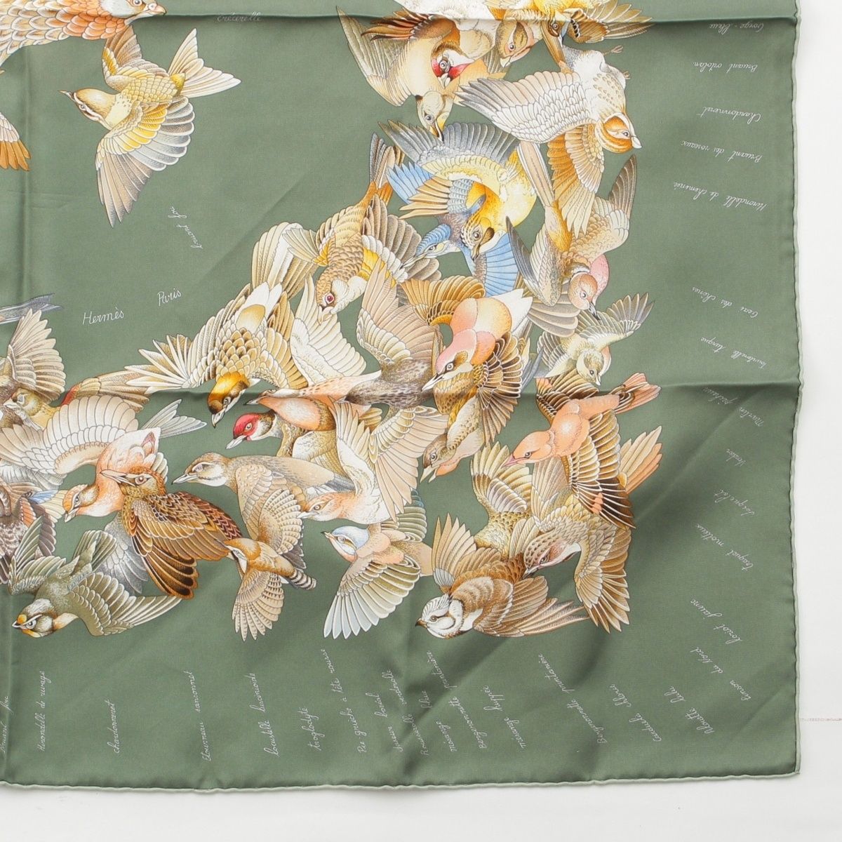 Hermes Carre 90 L'intrus Intruder Silk Bird Scarf Green — view 5