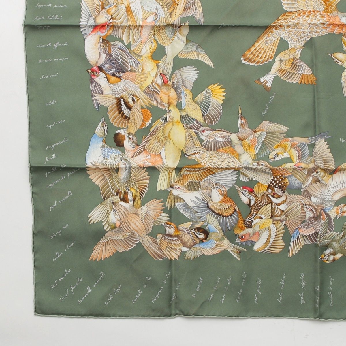 Hermes Carre 90 L'intrus Intruder Silk Bird Scarf Green — view 4