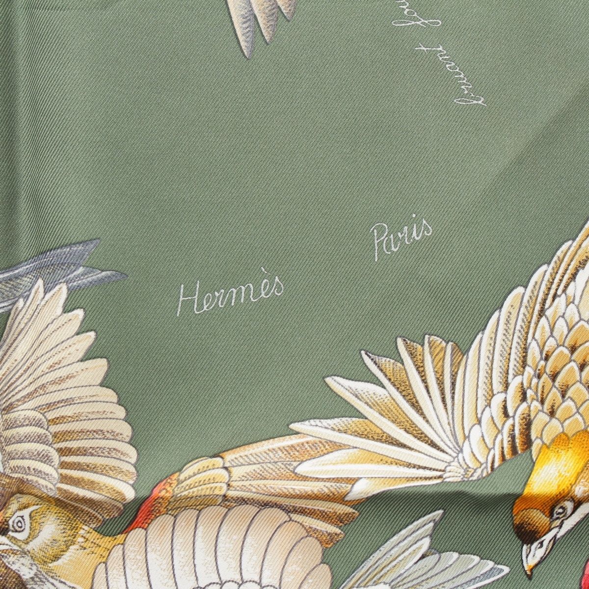 Hermes Carre 90 L'intrus Intruder Silk Bird Scarf Green — view 7