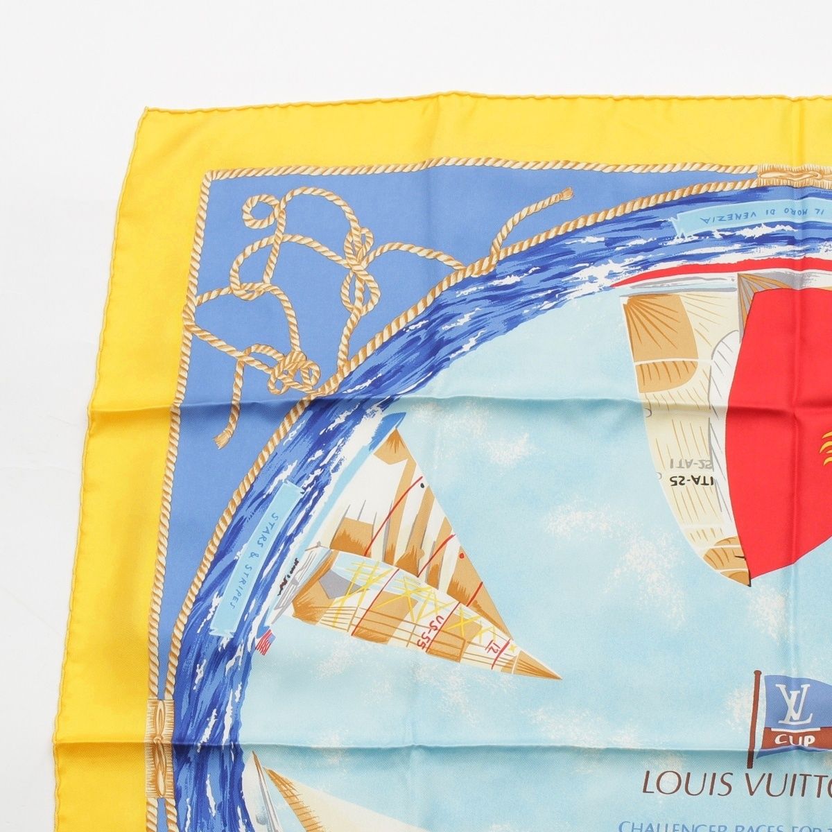 Louis Vuitton Silk Yacht Pattern America's Cup Scarf Yellow Blue — view 2