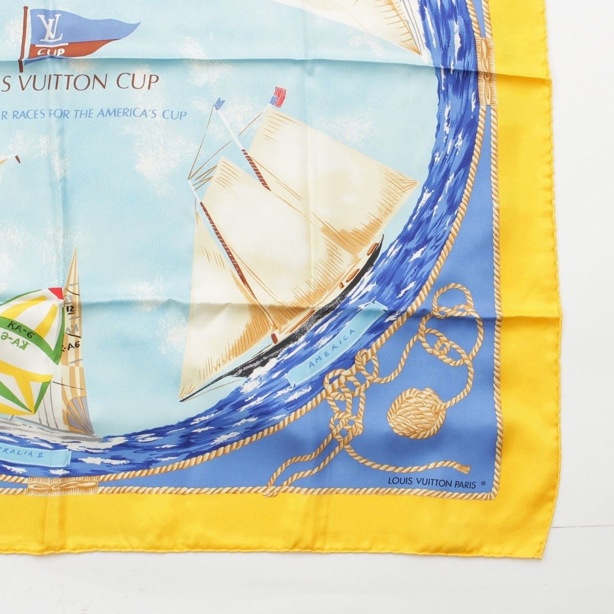 Louis Vuitton Silk Yacht Pattern America's Cup Scarf Yellow Blue — view 5
