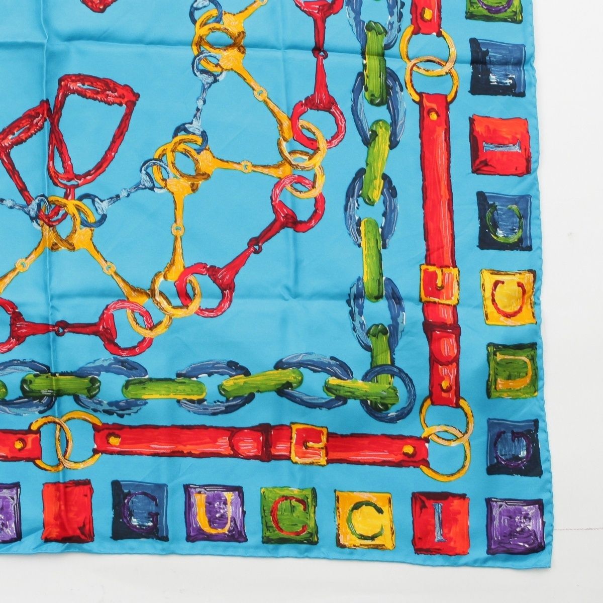 Gucci Silk Horsebit Logo Scarf Blue — view 5