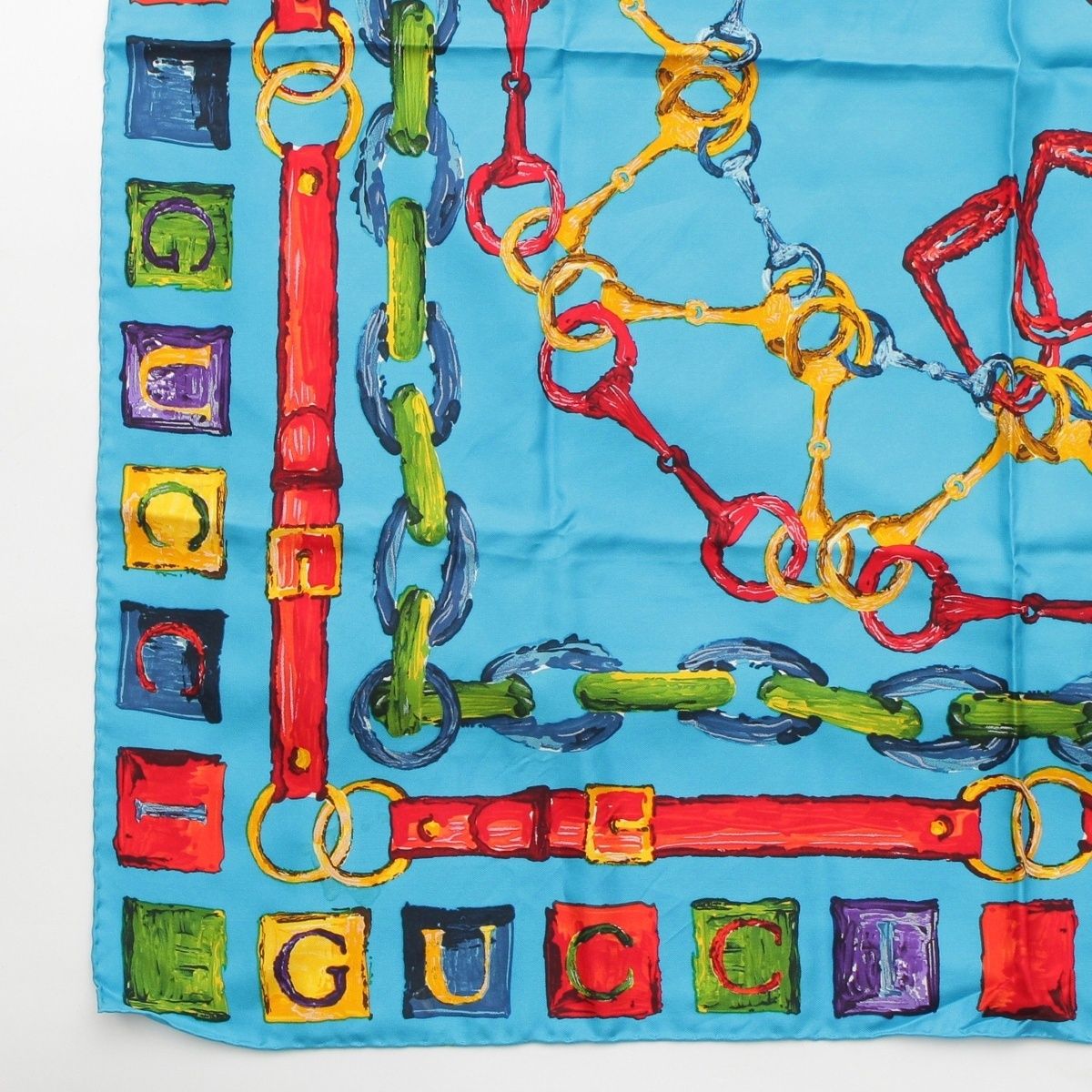 Gucci Silk Horsebit Logo Scarf Blue — view 4