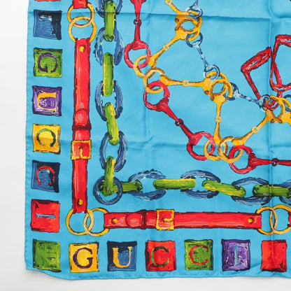 Gucci Silk Horsebit Logo Scarf Blue — view 4
