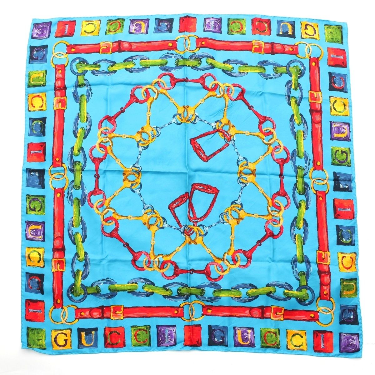 Gucci Silk Horsebit Logo Scarf Blue
